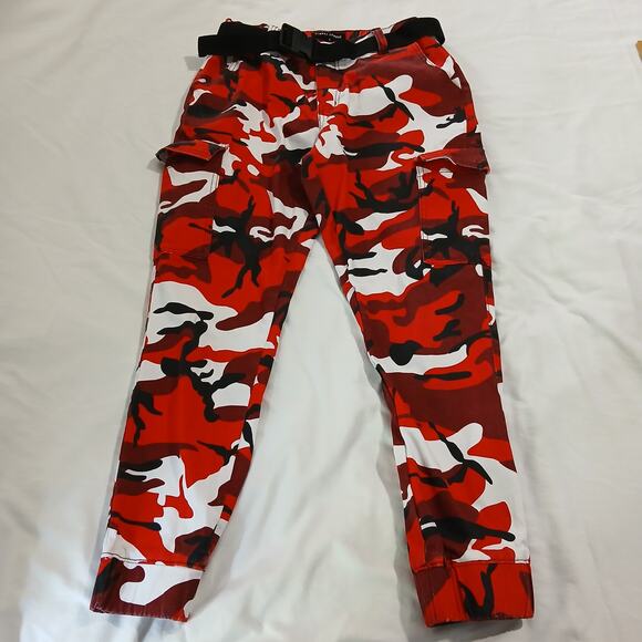 ALMOST FAMOUS Women's L Red/Black/White Camo Cargo Pants Cotton/Spandex Blend - Picture 3 of 12